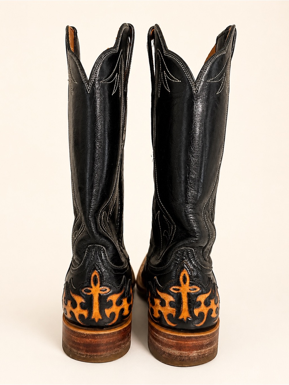 Black Jack Cross Flame Western Cowboy Boots Handmade USA Size 9B - Picture 3 of 8